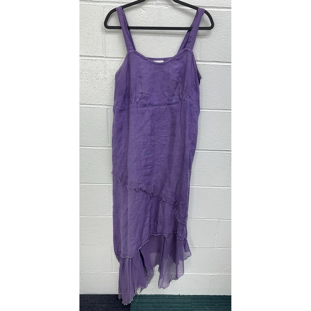HomeFrocks Purple Linen Asym Dress Raw Hem Layered Midi Boho Size M